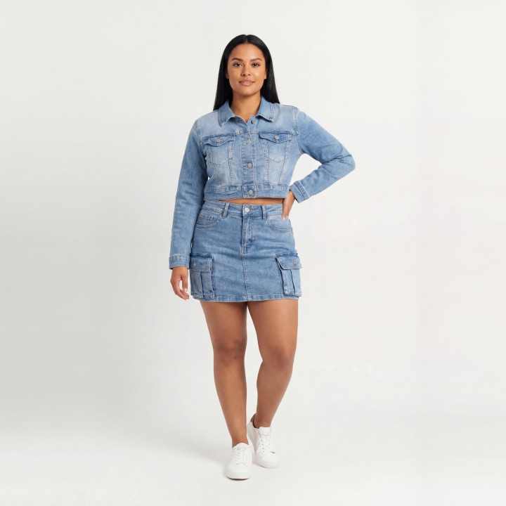 Conjunto Vaquero Mujer Chaqueta Crop + Falda
