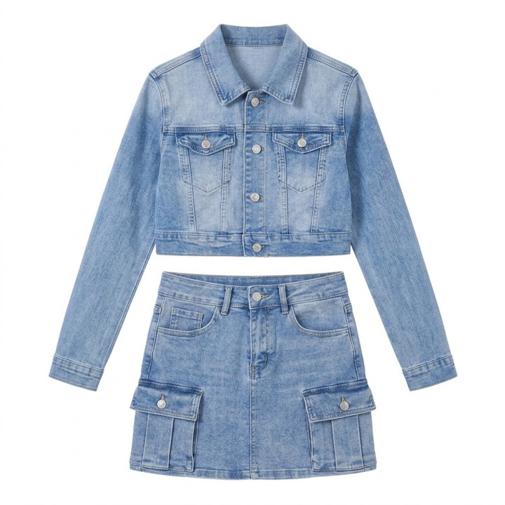 Conjunto Vaquero Mujer Chaqueta Crop + Falda