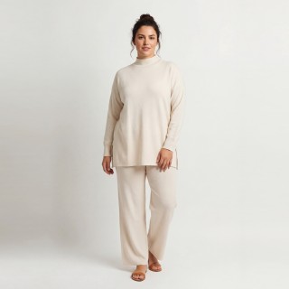 Conjunto Punto Mujer Cuello Alto + Pantalón Wide Leg