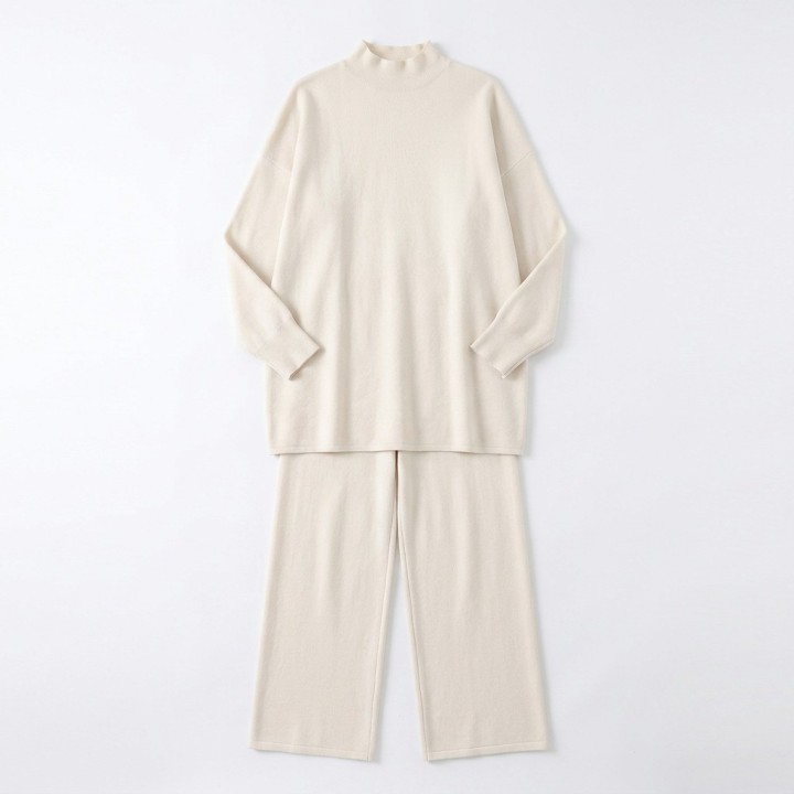 Conjunto Punto Mujer Cuello Alto + Pantalón Wide Leg