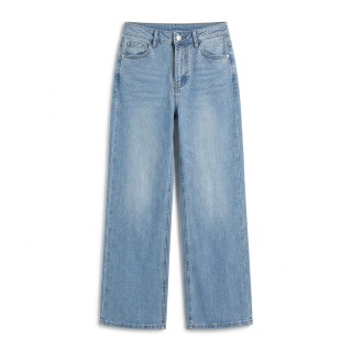 Jeans Wide Leg Mujer Azul Claro con Strass