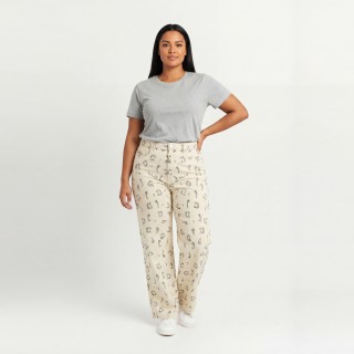 Pantalón Wide Leg Mujer Estampado Floral Crema