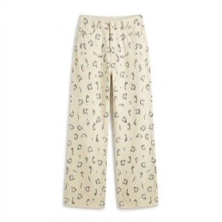 Pantalón Wide Leg Mujer Estampado Floral Crema