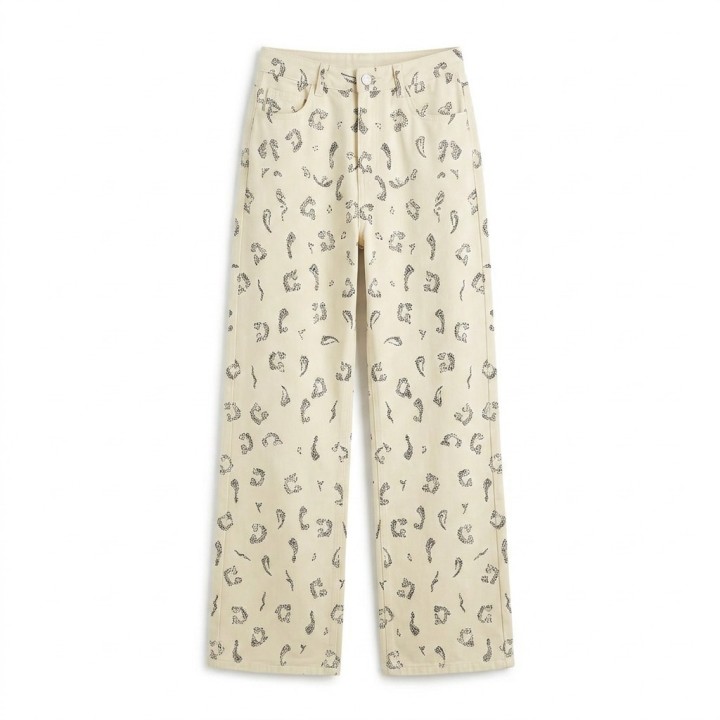 Pantalón Wide Leg Mujer Estampado Floral Crema