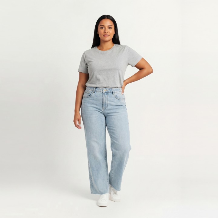 Jeans Wide Leg Mujer Azul Claro Lavado Básico