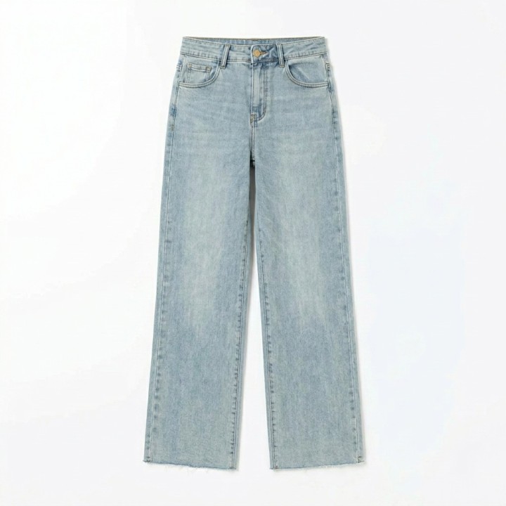 Jeans Wide Leg Mujer Azul Claro Lavado Básico