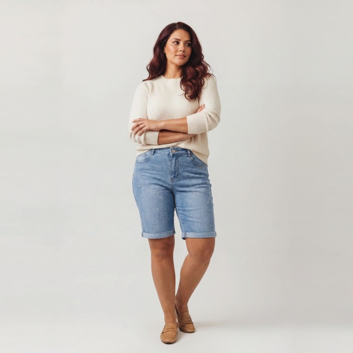 Bermuda Vaquera Mujer Talla Grande Pedrería