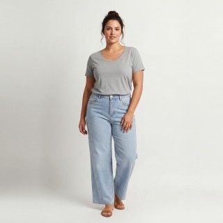 Jeans Wide Leg Mujer Azul Claro Tachuelas Cintura