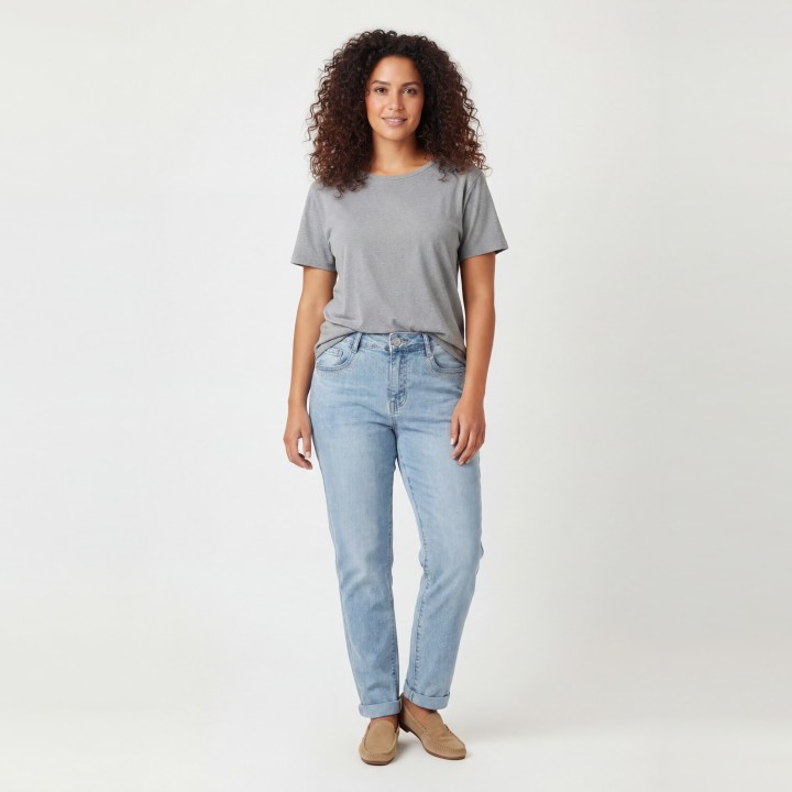Jeans Mom Mujer Azul Claro Strass
