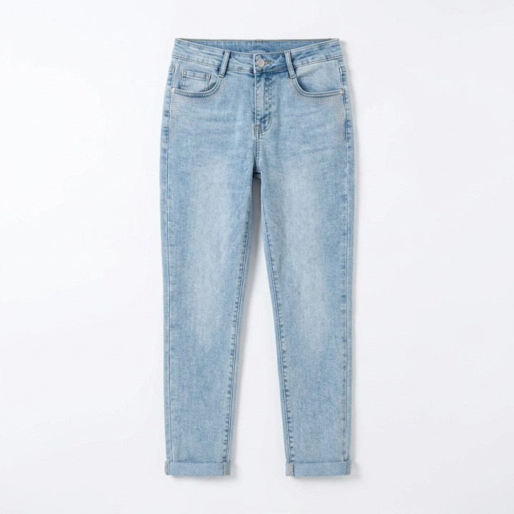 Jeans Mom Mujer Azul Claro Strass