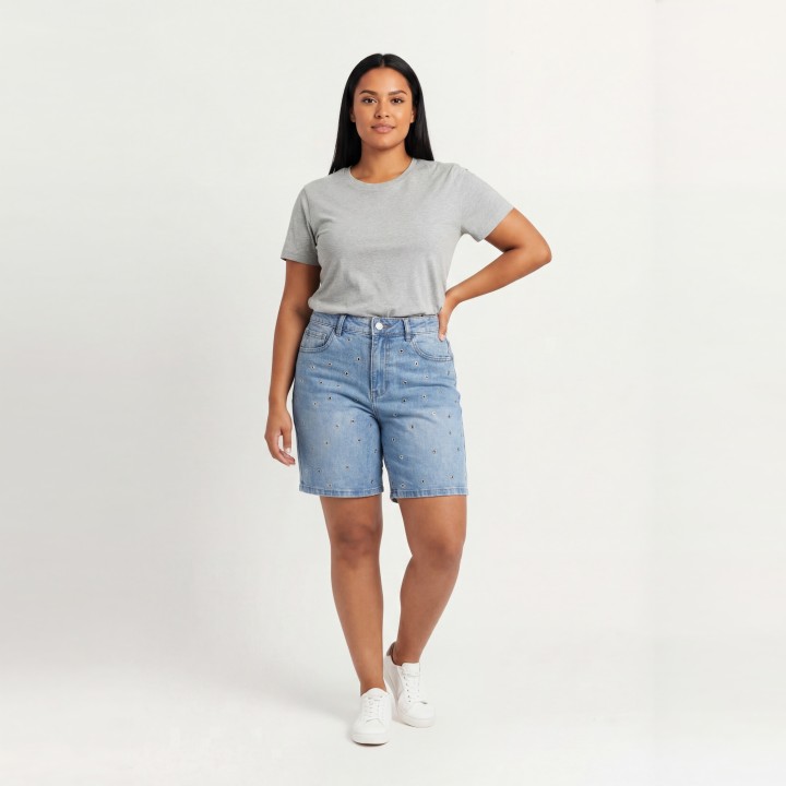 Shorts Vaqueros Mujer Azul Claro Pedrería