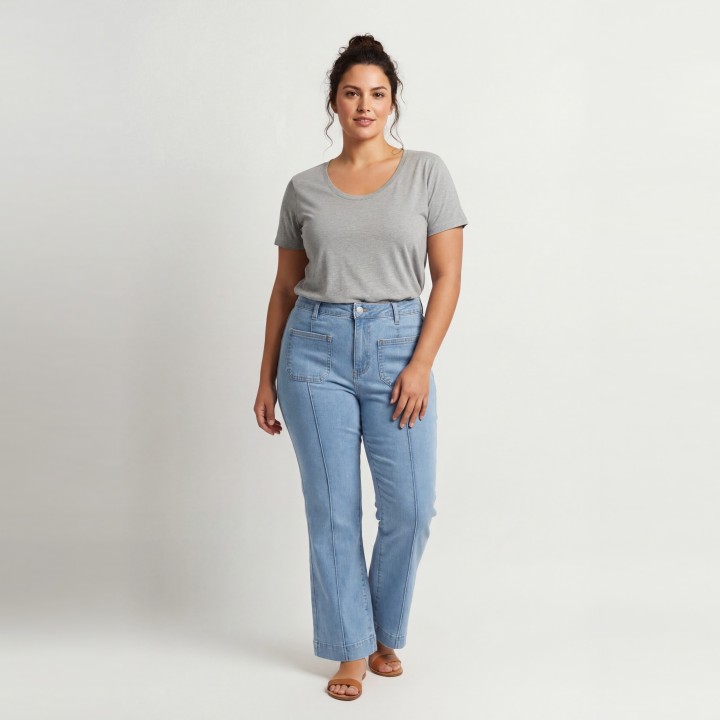 Jeans Rectos Mujer Cintura Alta Azul Claro