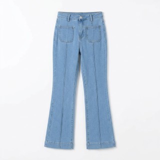 Jeans Rectos Mujer Cintura Alta Azul Claro