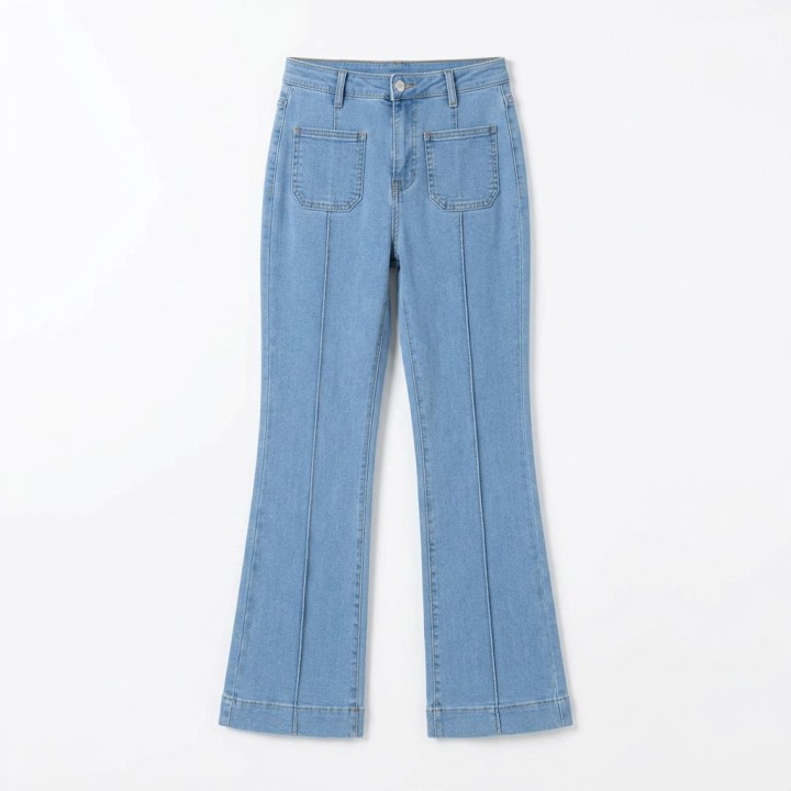 Jeans Rectos Mujer Cintura Alta Azul Claro