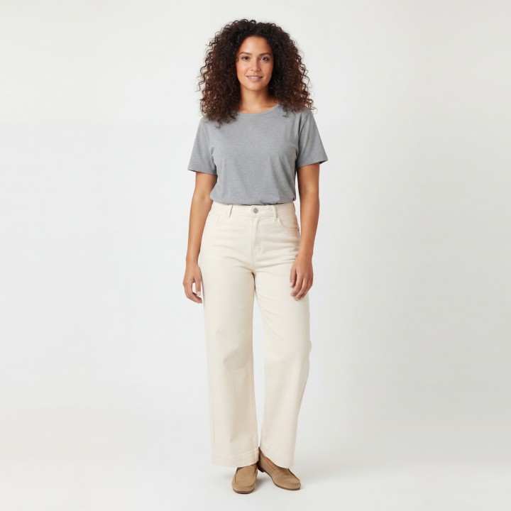Jeans Palazzo Mujer Blanco Crudo Cintura Alta