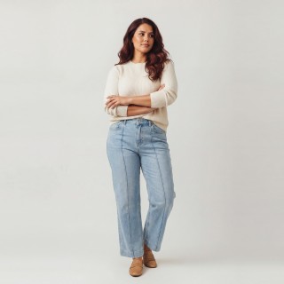 Jeans Wide Leg Mujer Azul Claro Costuras en Relieve