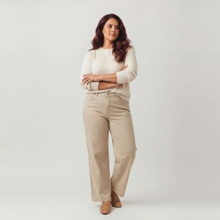 Pantalón Palazzo Mujer Beige con Cinturón Trenzado