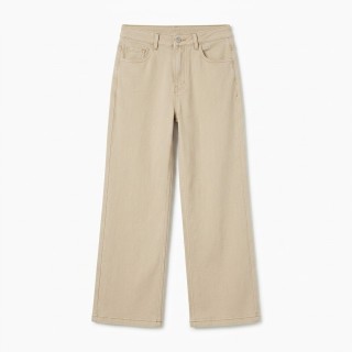 Pantalón Palazzo Mujer Beige con Cinturón Trenzado