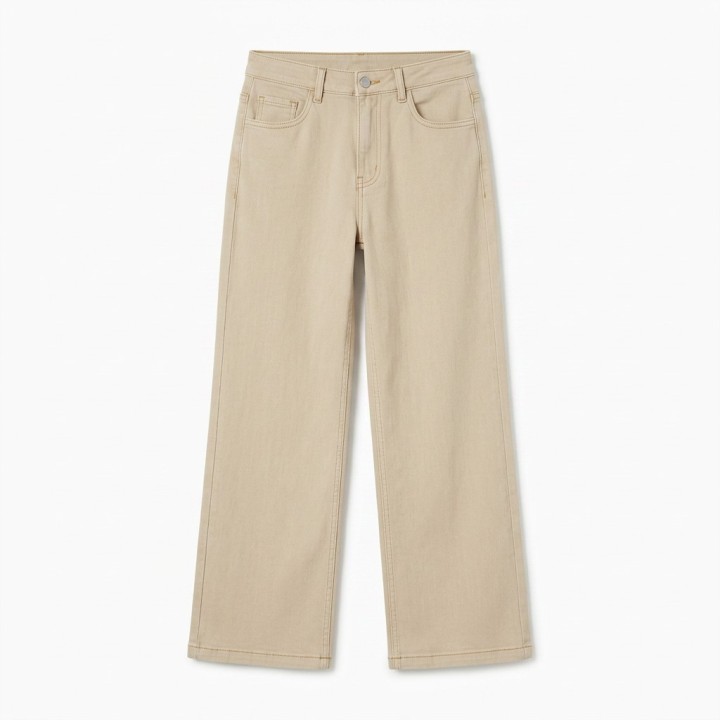 Pantalón Palazzo Mujer Beige con Cinturón Trenzado