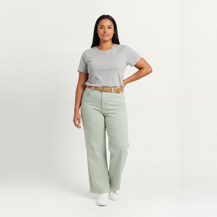Pantalón Palazzo Mujer Verde Menta con Cinturón
