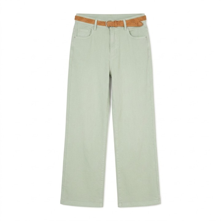Pantalón Palazzo Mujer Verde Menta con Cinturón