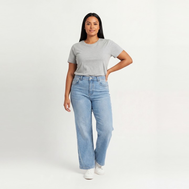 Pantalón Palazzo Mujer Azul Claro con Cinturón