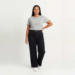 Pantalón Palazzo Mujer Negro con Cinturón Trenzado