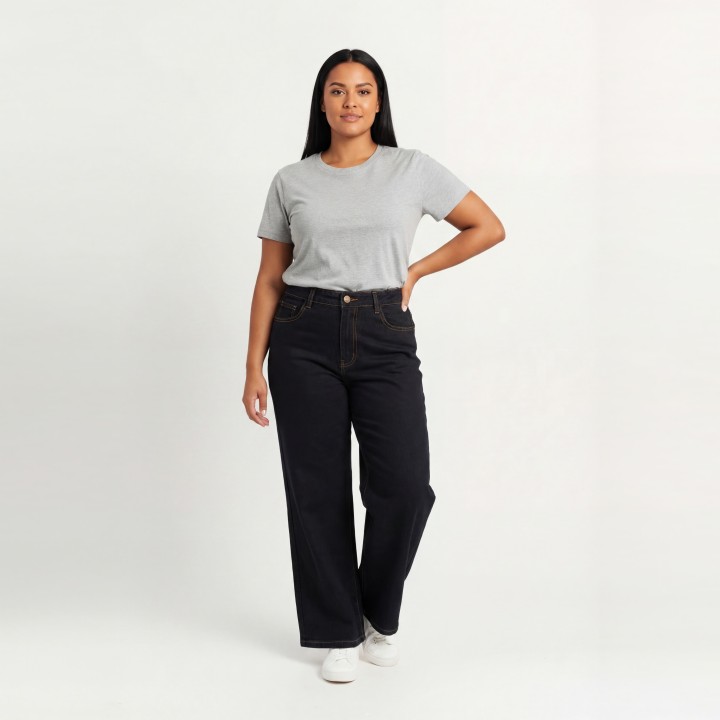 Pantalón Palazzo Mujer Negro con Cinturón Trenzado