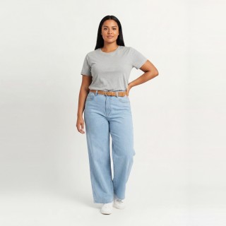 Pantalón Palazzo Mujer Azul Básico con Cinturón
