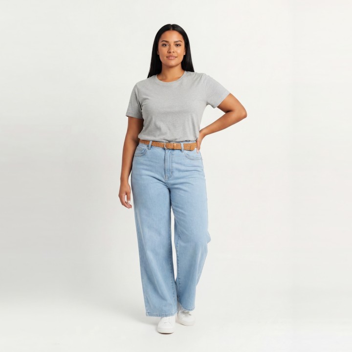 Pantalón Palazzo Mujer Azul Básico con Cinturón