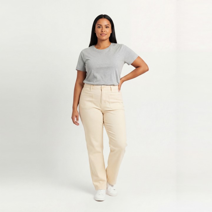 Pantalón Palazzo Mujer Crema/Vainilla Bolsillos