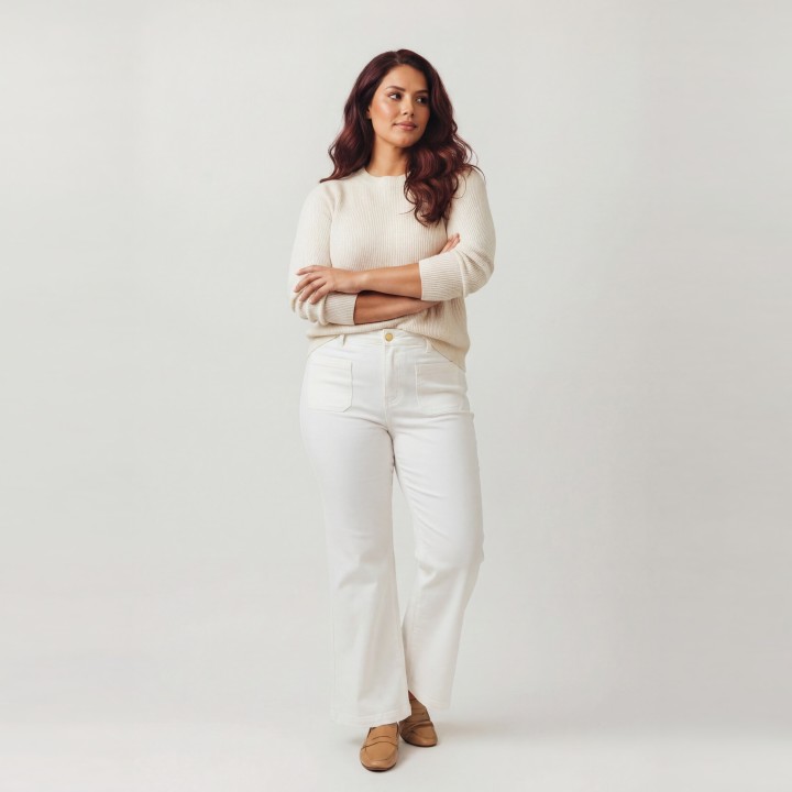 Pantalón Palazzo Mujer Blanco Botón Dorado