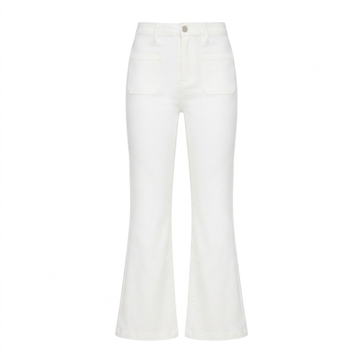 Pantalón Palazzo Mujer Blanco Botón Dorado