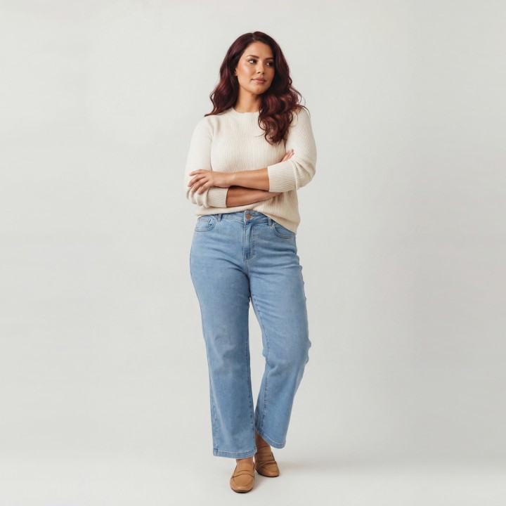 Jeans Wide Leg Talla Grande Mujer Azul Claro