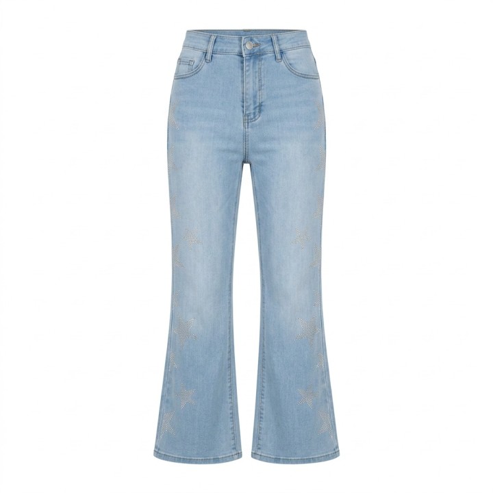 Jeans Flare Mujer Azul Claro Estrella Strass