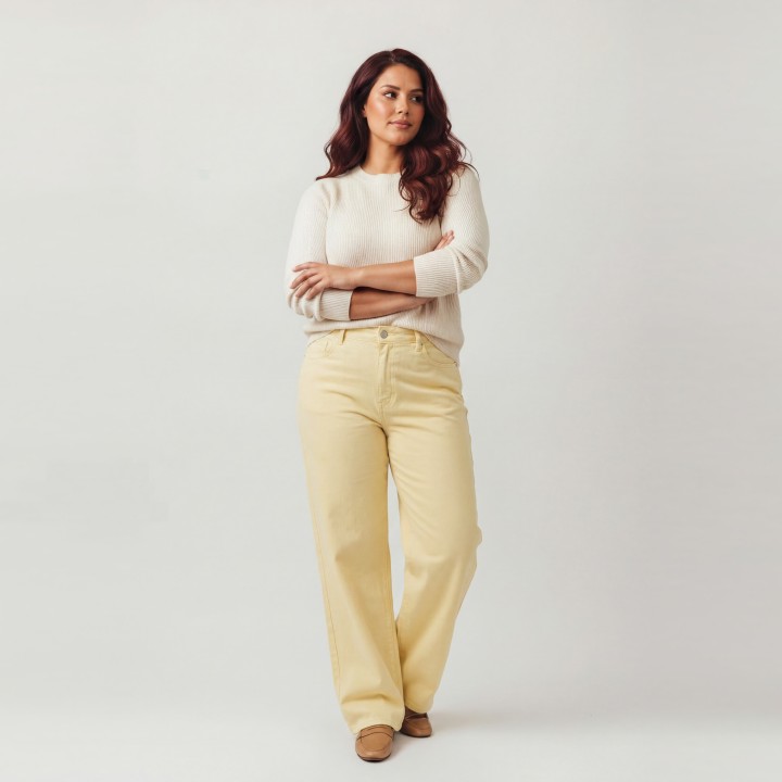 Jeans Wide Leg Mujer Amarillo Pastel
