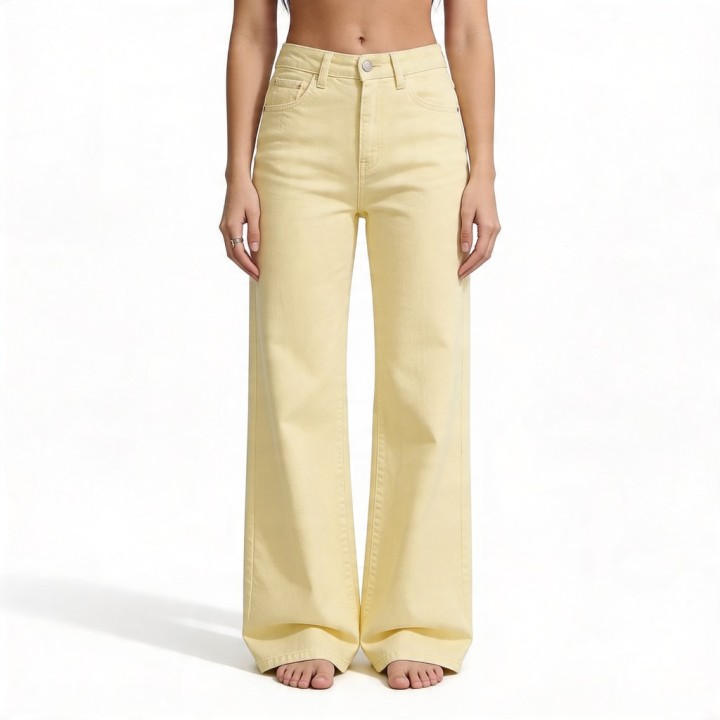 Jeans Wide Leg Mujer Amarillo Pastel