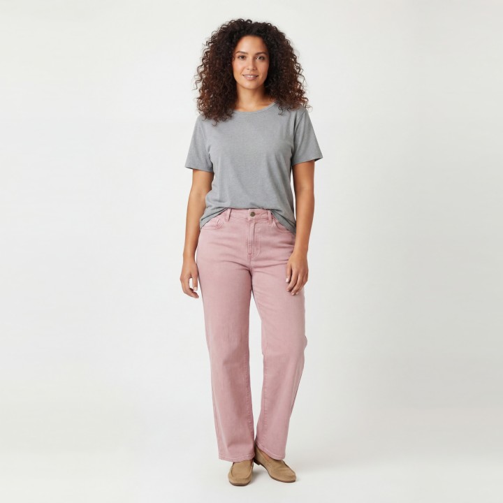 Jeans Wide Leg Mujer Rosa Palo