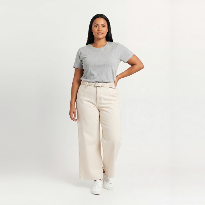 Pantalón Culotte Mujer Crema con Cinturón Trenzado