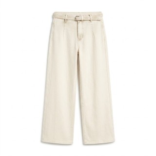 Pantalón Culotte Mujer Crema con Cinturón Trenzado