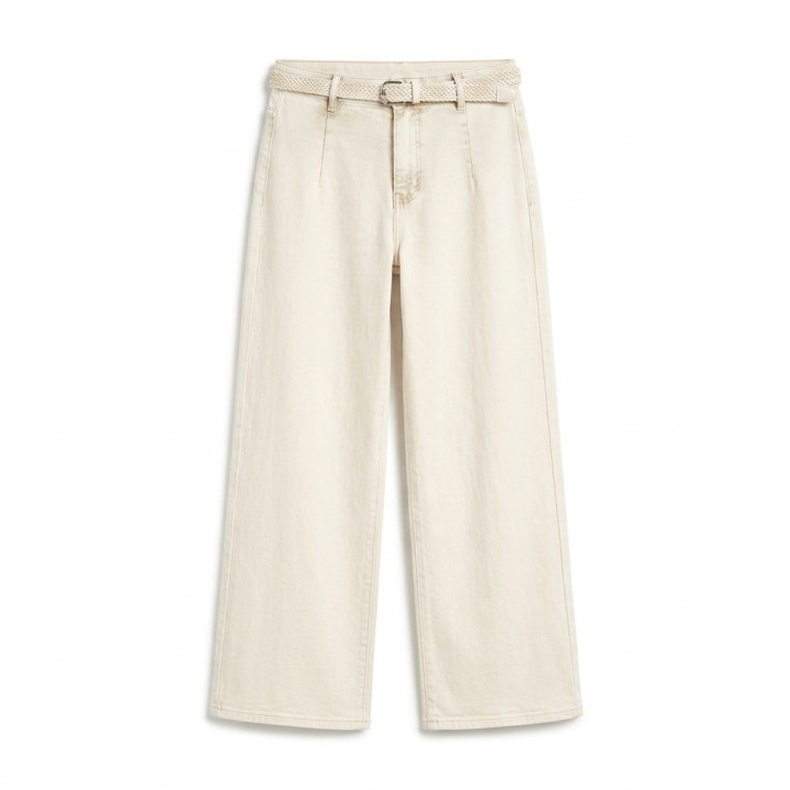 Pantalón Culotte Mujer Crema con Cinturón Trenzado