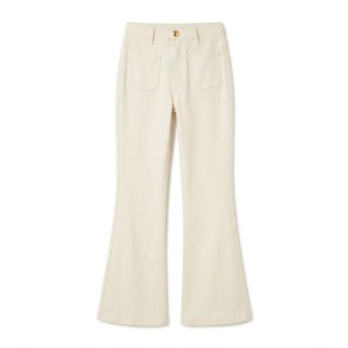 Pantalón Palazzo Mujer Crema Botón Dorado Bolsillo