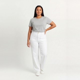 Pantalón Palazzo Mujer Blanco Botón Dorado Bolsillo