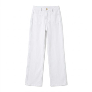 Pantalón Palazzo Mujer Blanco Botón Dorado Bolsillo