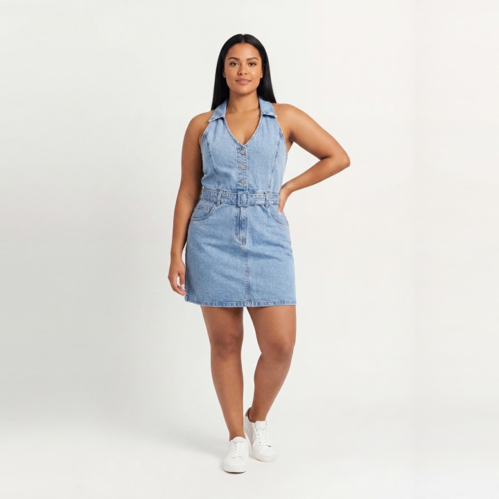 Vestido Vaquero Corto Mujer Estilo Francés