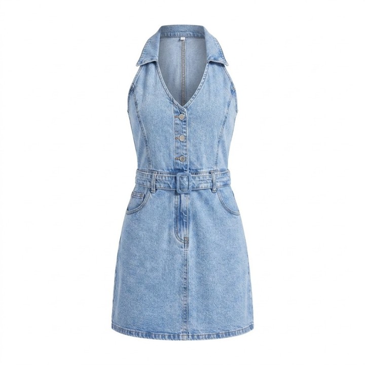 Vestido Vaquero Corto Mujer Estilo Francés