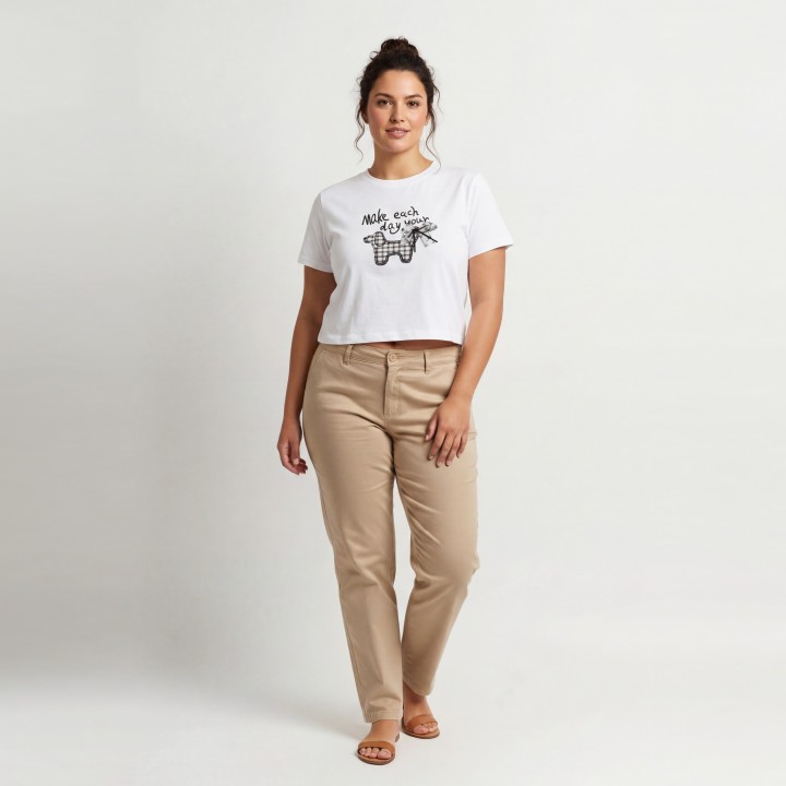 Camiseta Mujer Unicornio Bordado Crop