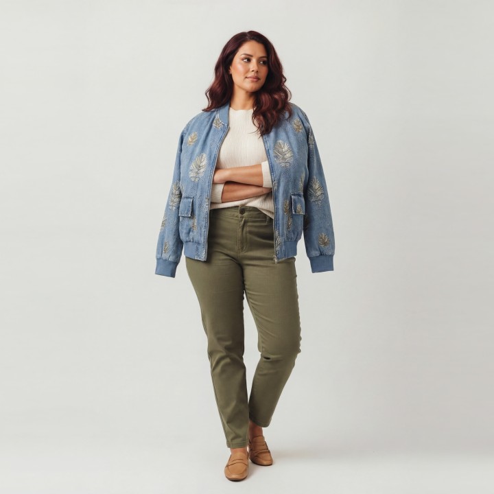 Cazadora Vaquera Mujer Bordada Floral