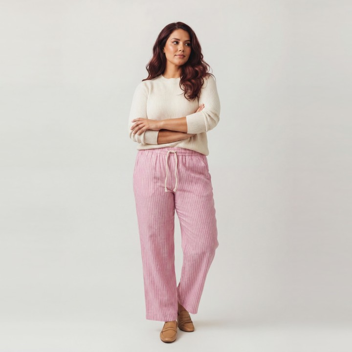 Pantalón Mujer Lino Fluido a Rayas