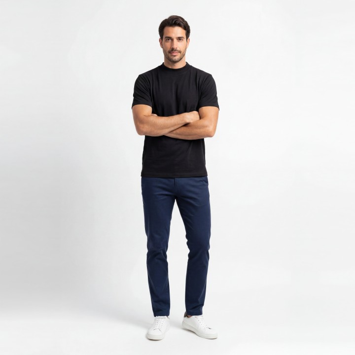 Camiseta Hombre Punto Cuello Alto Media Tortuga Negro